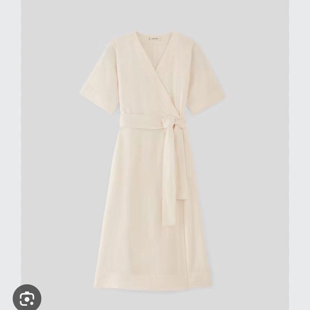 Everlane Wrap Dress in Linen, Cream/White